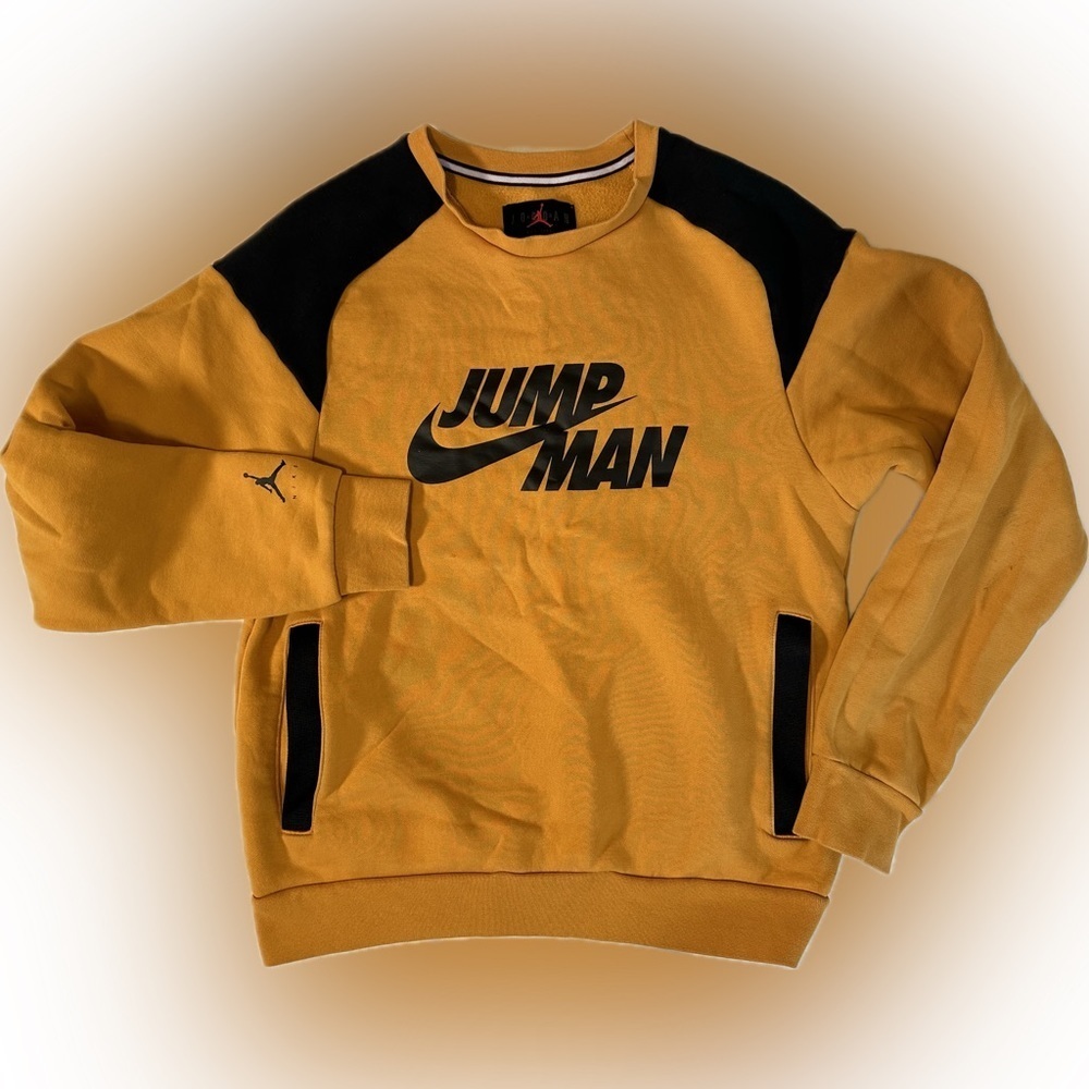 Nike Jordan Sweatshirt Yellow Jumpman Crewneck Pullover Side Pockets Men's S